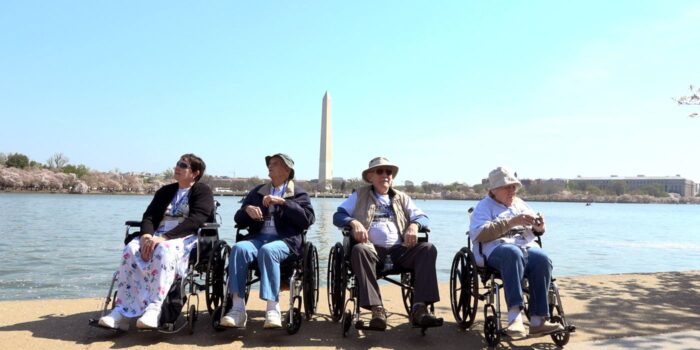 Honor Flight residents at Washington monument