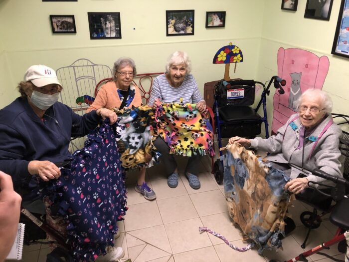 Independence Village showing their handmade pet blankets
