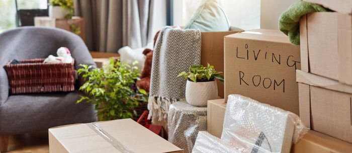 moving boxes in a new senior living community