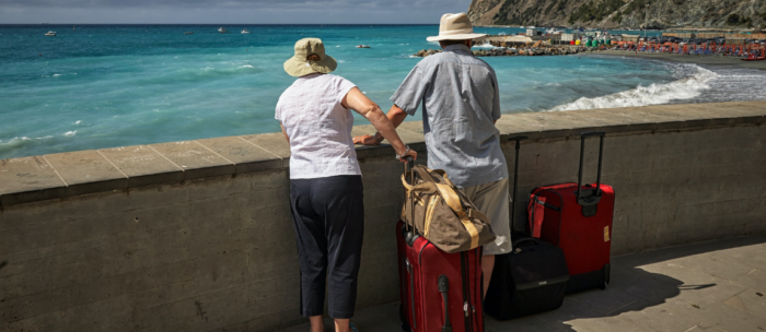 senior couple looking out over the water