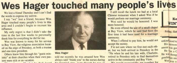 wesley hager newspaper clipping