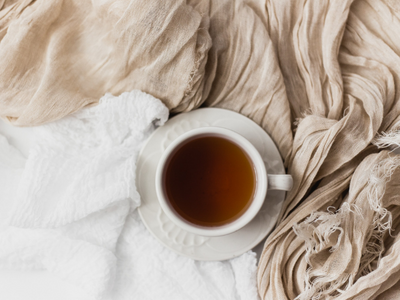 cup of tea on blanket