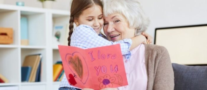 Grandma opening Grandparents Day card