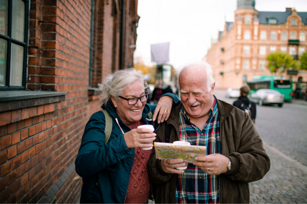 senior couple outside tourist