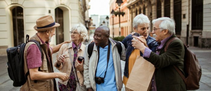 group of seniors touring a city