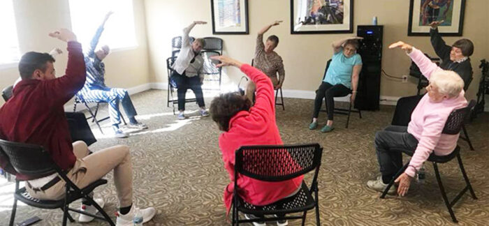 group of seniors exercising