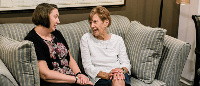 caregiver and resident talking