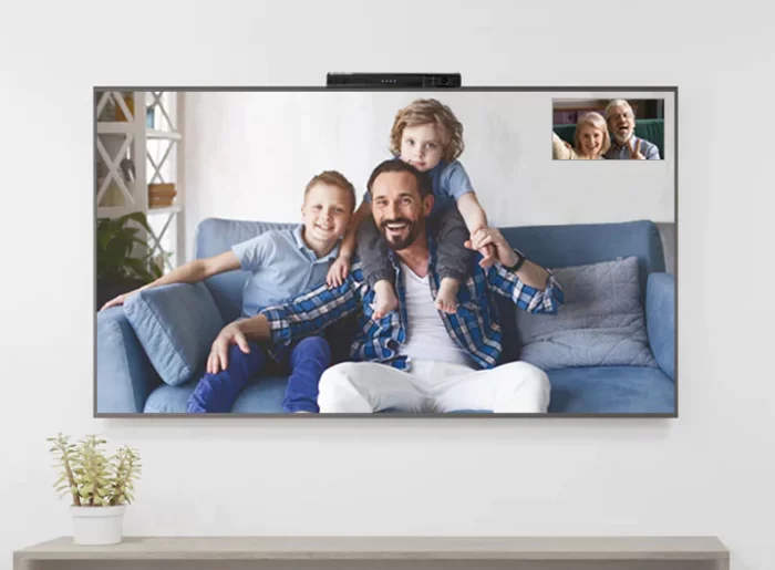 Family on TV with Onscreen