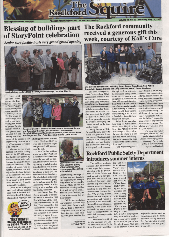 StoryPoint Rockford Grand Opening Article in the Rockford Squire cover