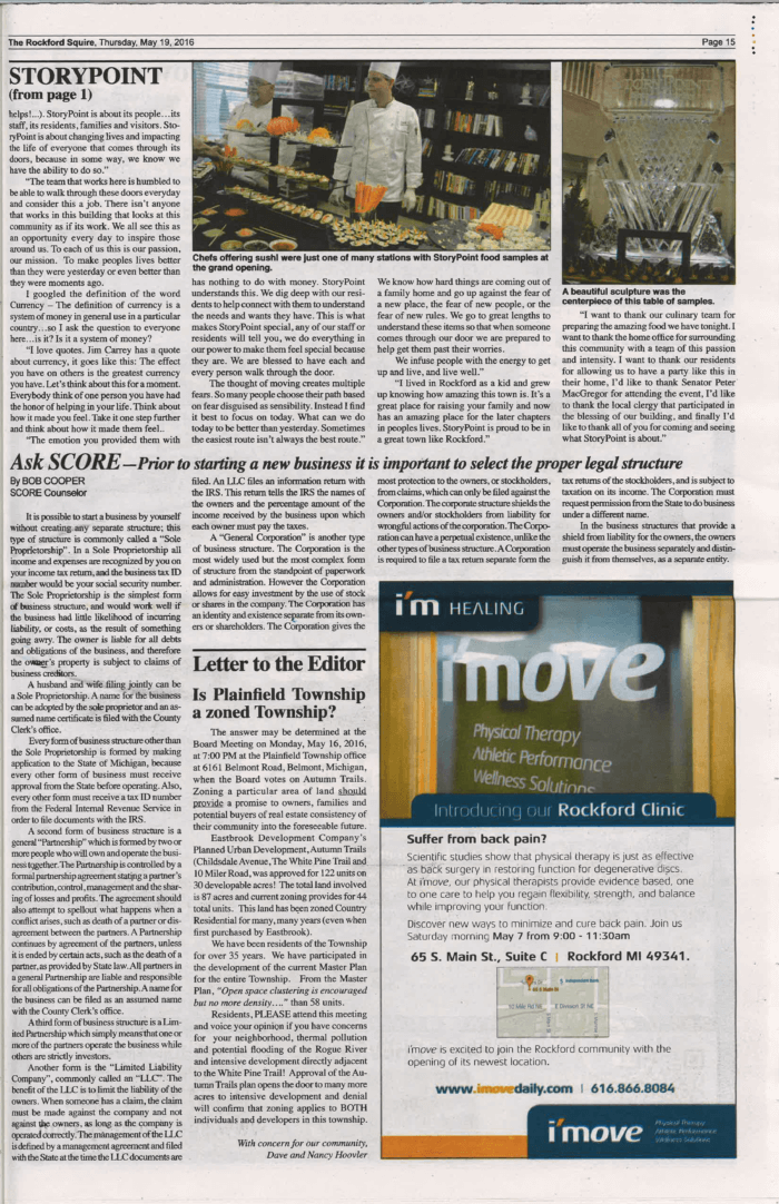Second page of StoryPoint Rockford Grand Opening Article
