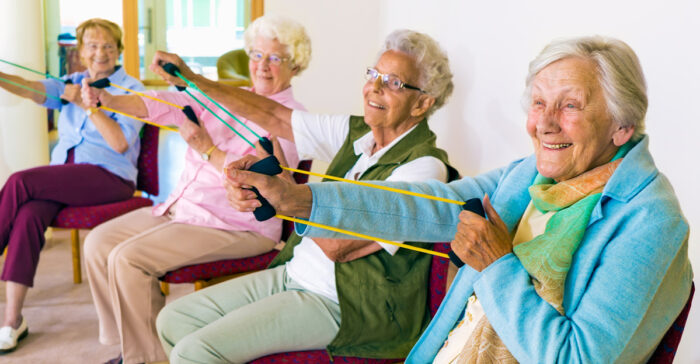 seniors performing chair exercises