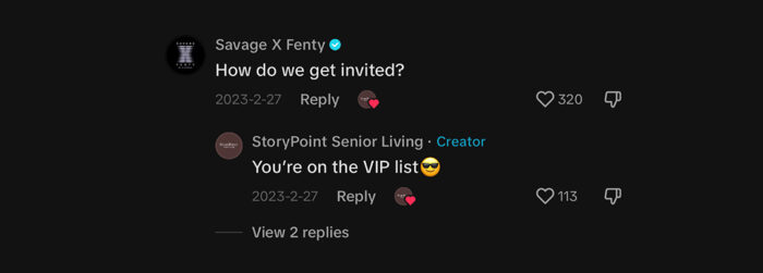 Fenty and StoryPoint comments on TikTok