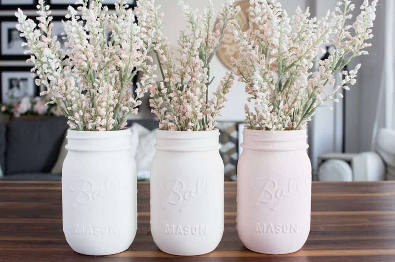 flowers in painted mason jars