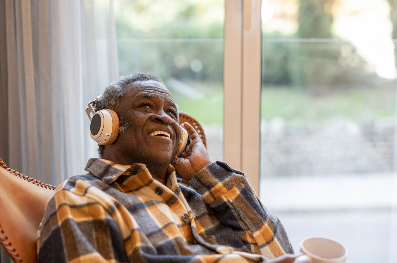 senior listening to music