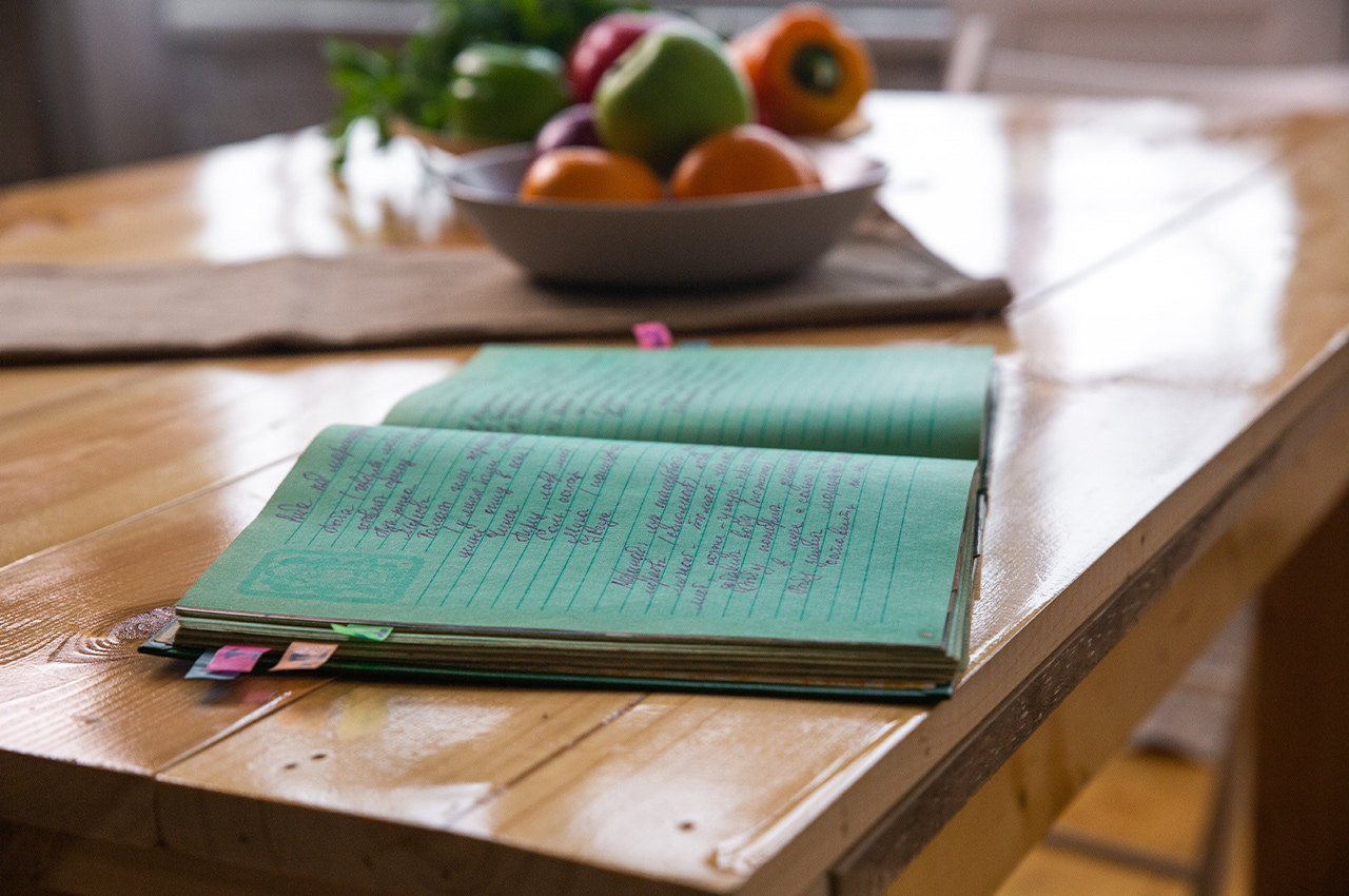 recipe scrapbook on a kitchen table