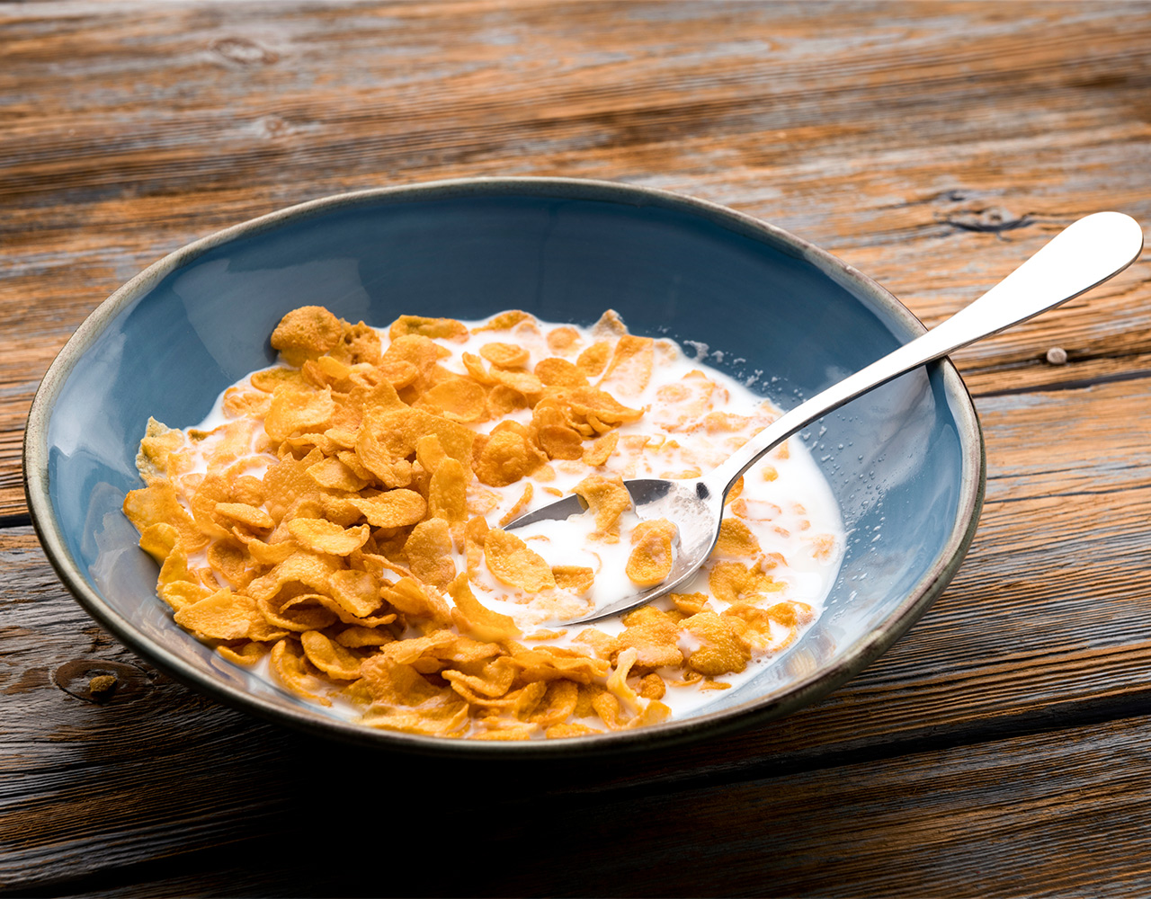 bowl with fortified cereal and milk