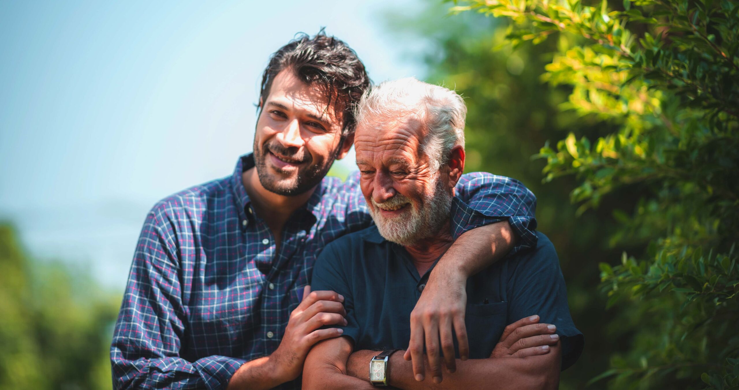 senior father and son outside